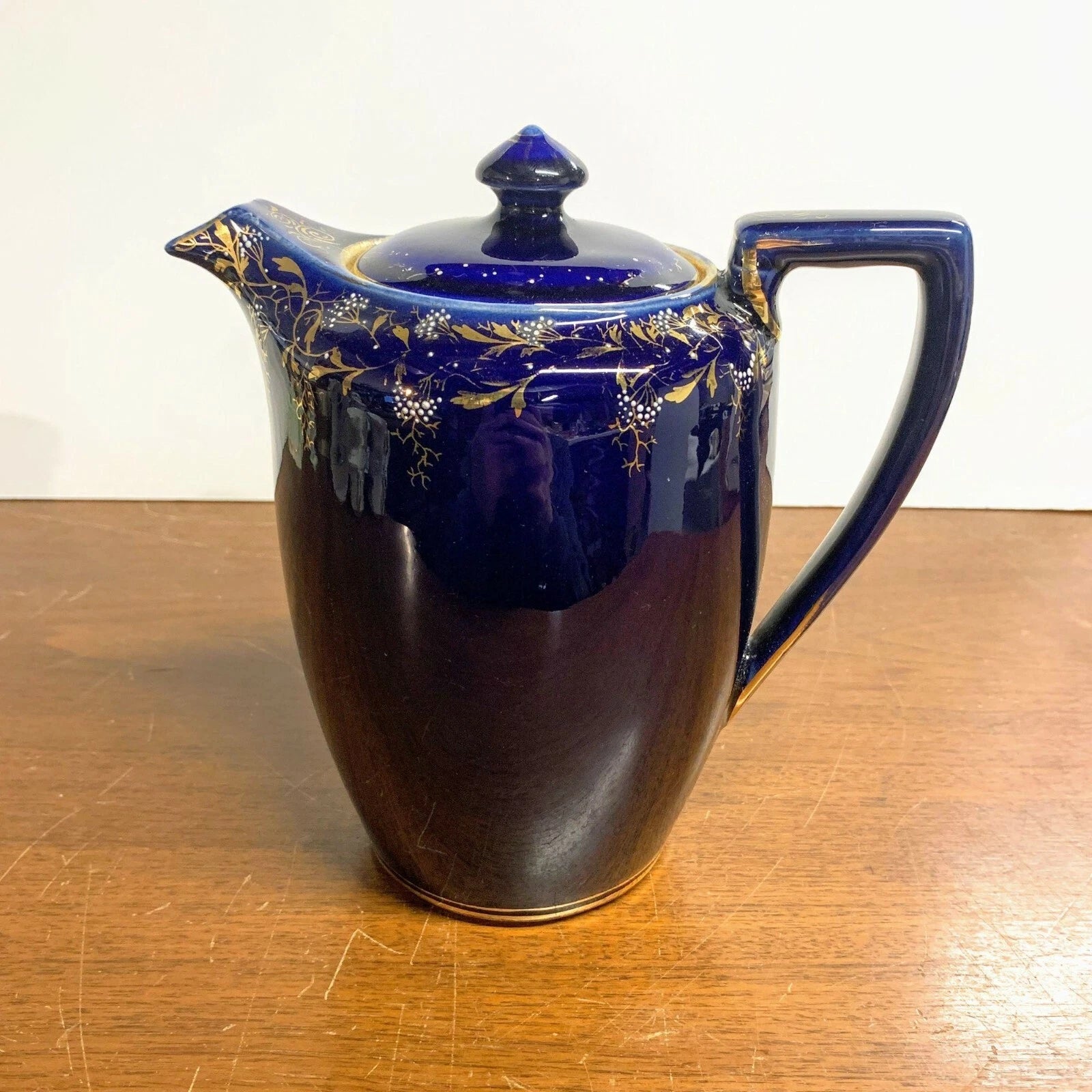 Antique Cobalt Blue and Gold Coffee Teapot with Enamel Painted Flowers | eBay