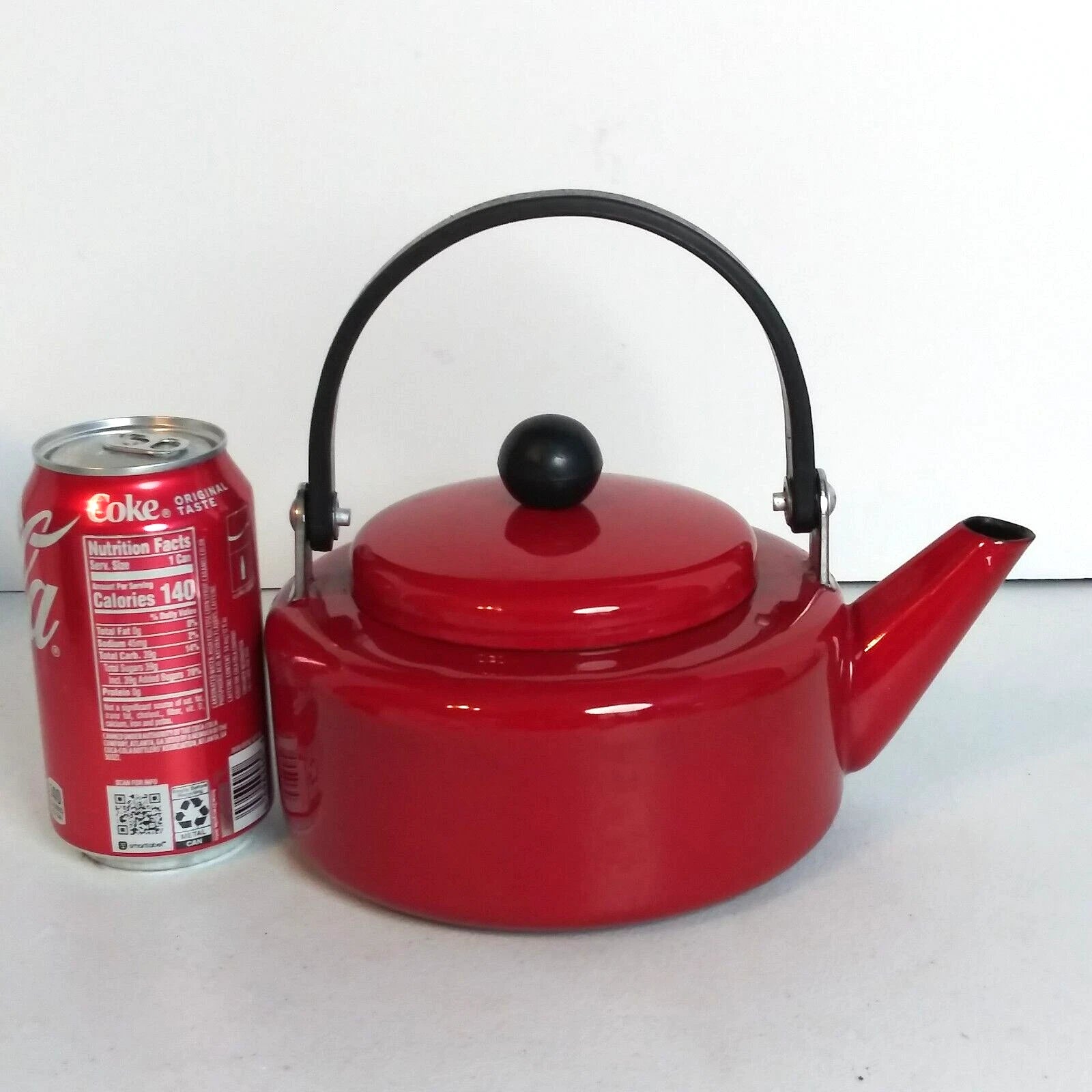 Ginny's Red Metal Enamel Teapot w Black Handle & Knob 6 Cups SMALL SPOUT CHIPS | eBay