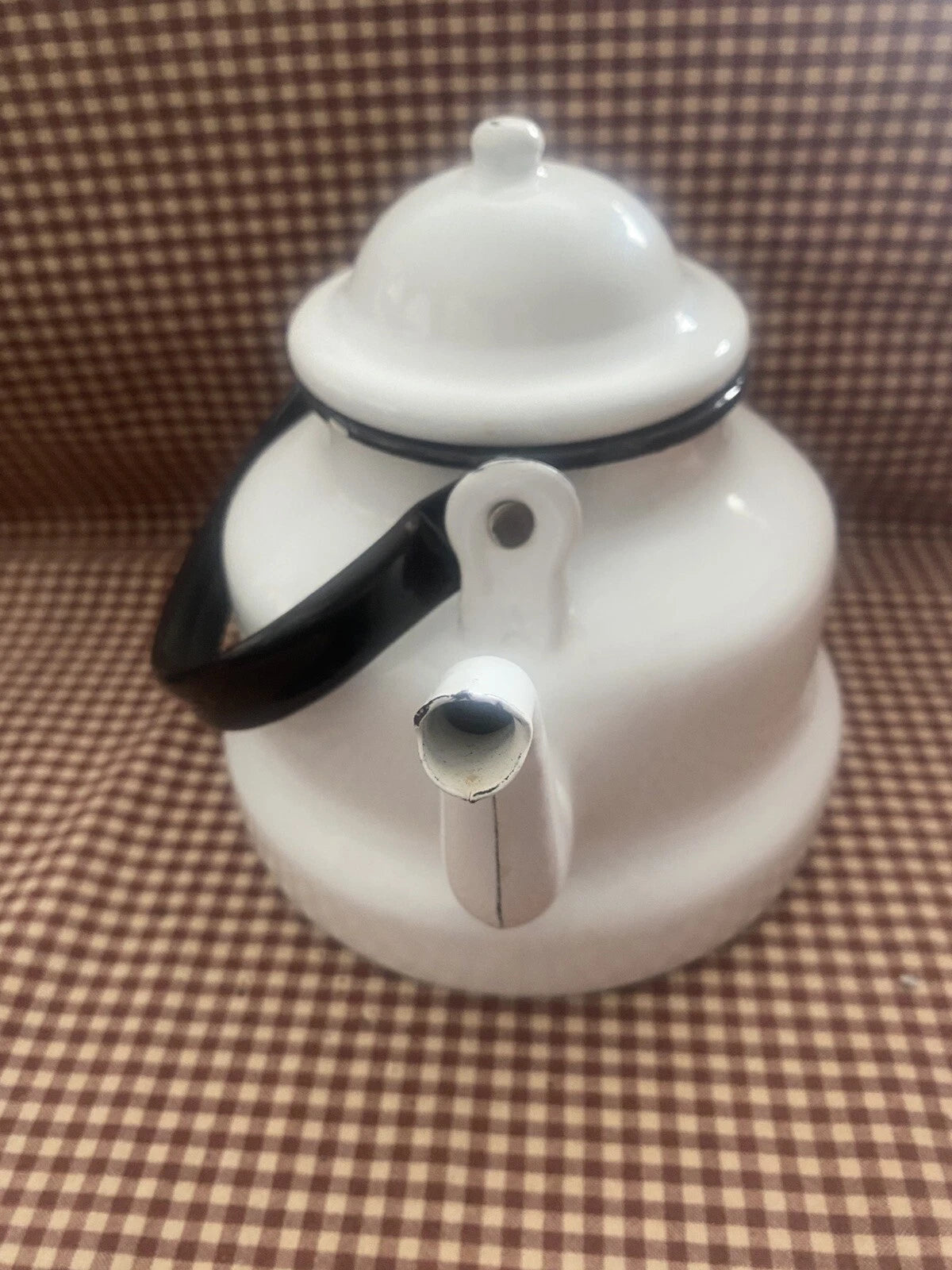 EMAILUL White w/black Enamel Gooseneck Farmhouse Teapot Kettle Made In Romania | eBay