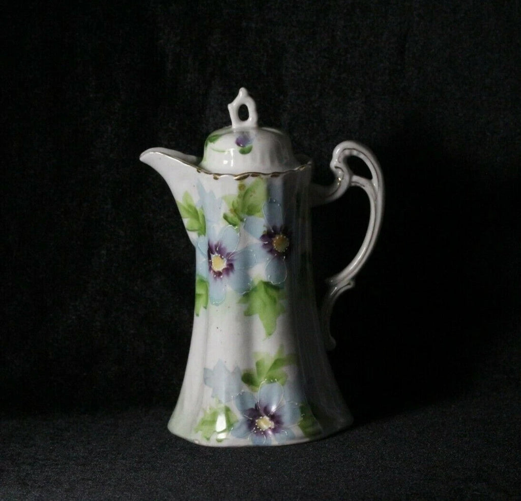 Antique Blue Purple & Green Floral Enamel Porcelain Chocolate Pot ~ Signed Japan | eBay
