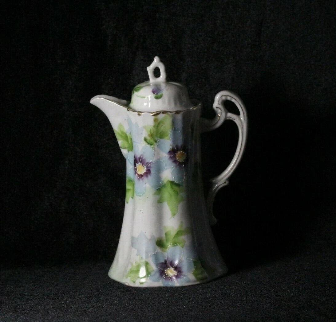 Antique Blue Purple & Green Floral Enamel Porcelain Chocolate Pot ~ Signed Japan | eBay