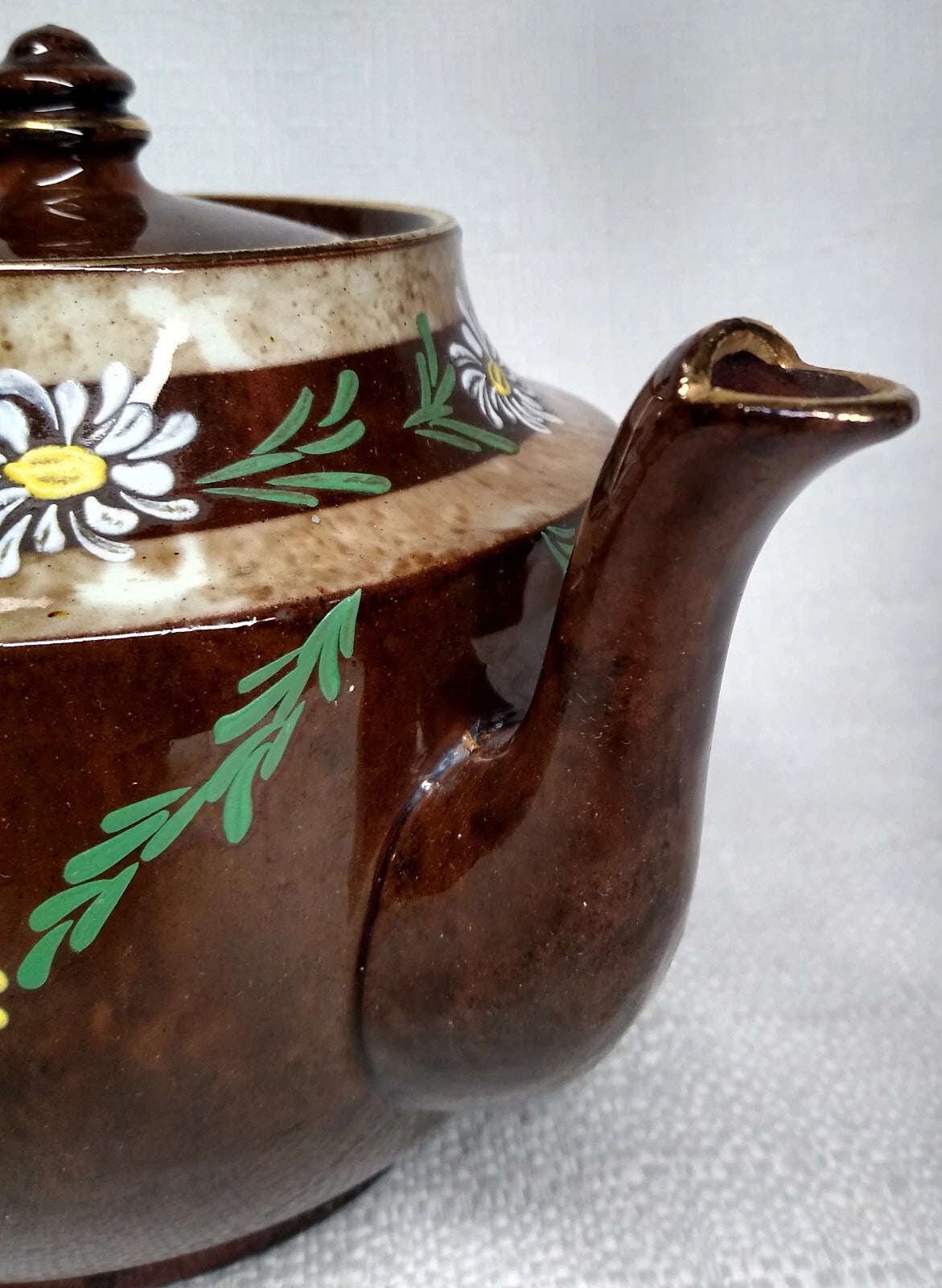 Vintage England Tea Pot BROWN GOLD TEAPOT Enameled Flowers 5" | eBay