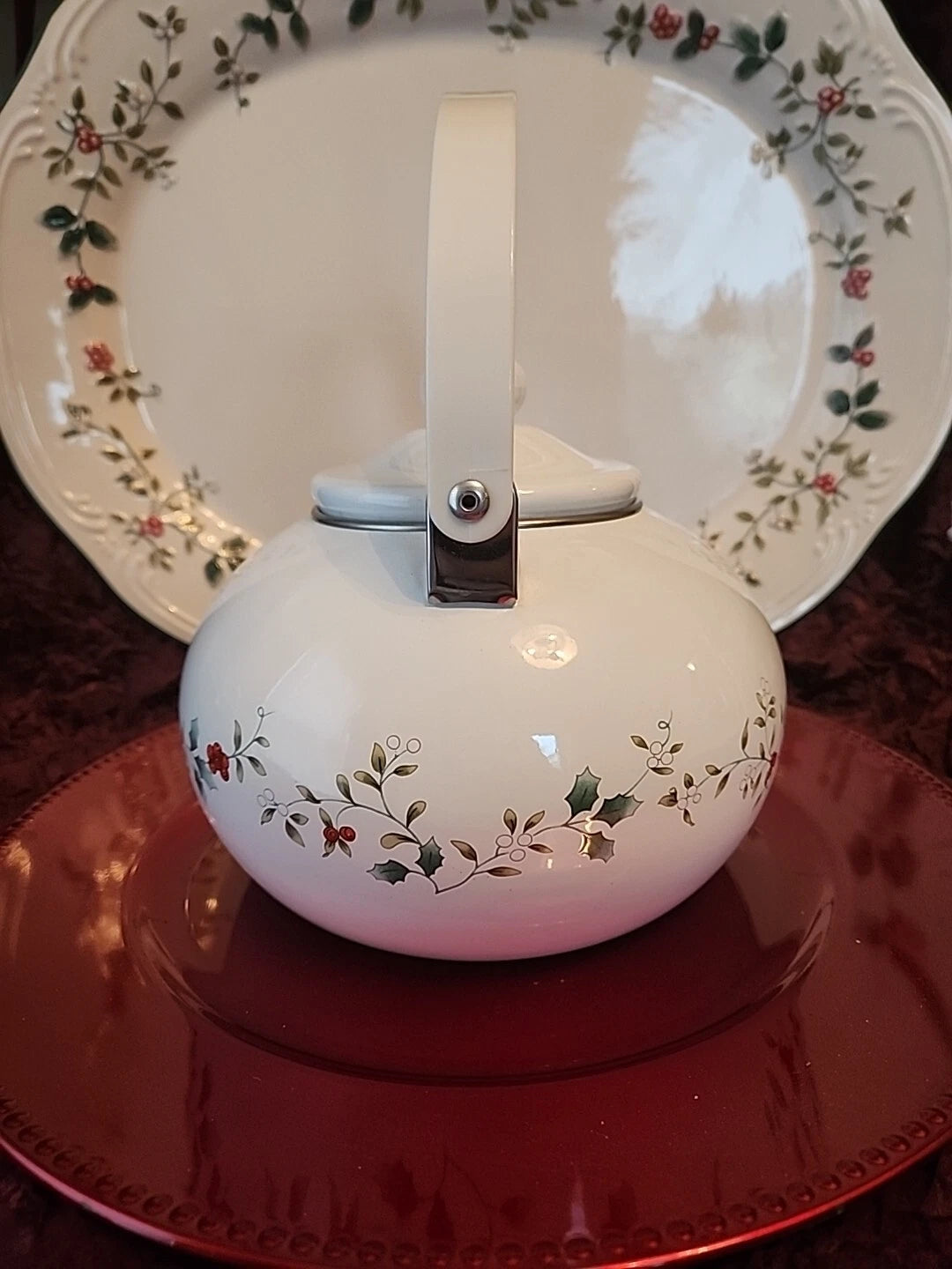 Pfaltzgraff Winterberry 2qt Teapot Kettle Porcelain Enamel on Metal Holly Berry | eBay