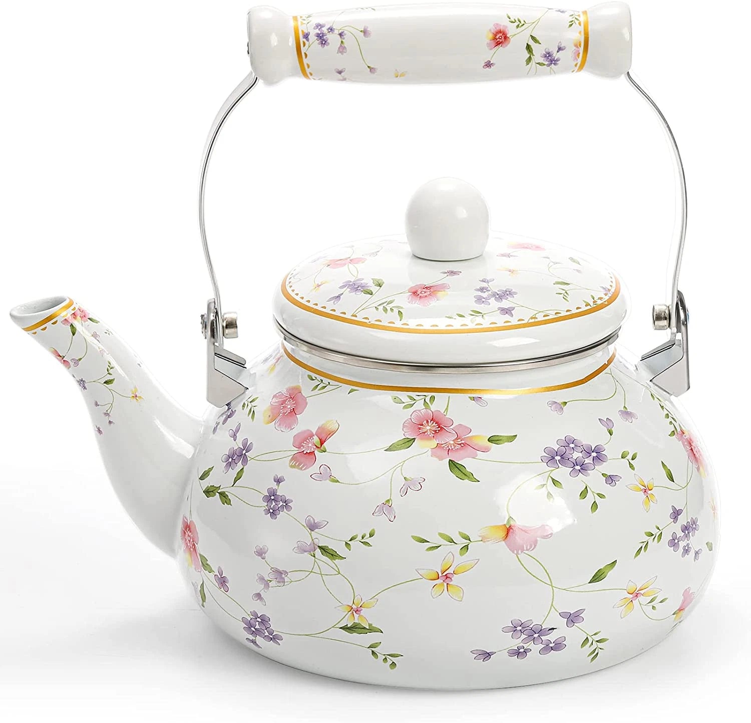 Vintage Enamel Tea Kettle 2.6 Quart Floral Enamel on Steel Water Teapot Porcelai | eBay