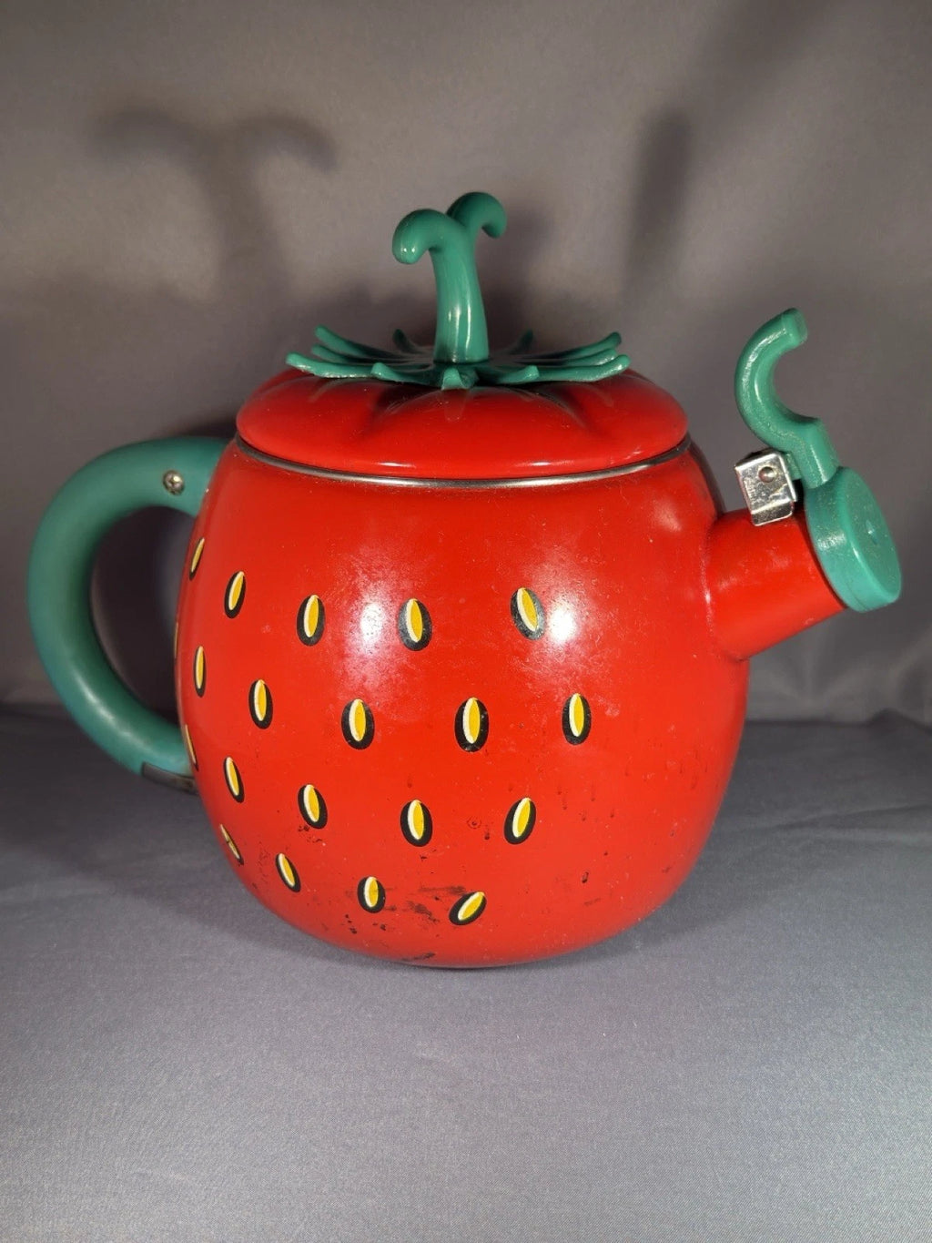 Vintage Mid Century Modern Enamel Metal Strawberry Small Kettle Teapot | eBay