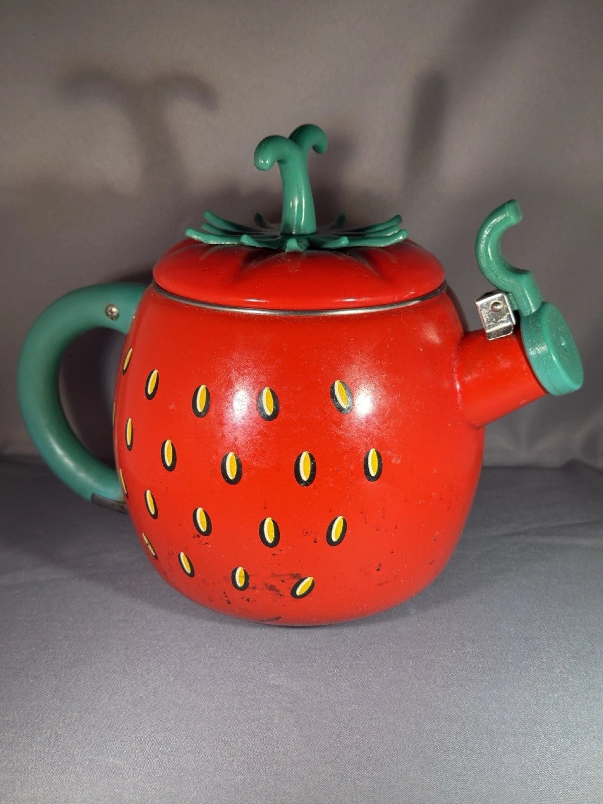 Vintage Mid Century Modern Enamel Metal Strawberry Small Kettle Teapot | eBay