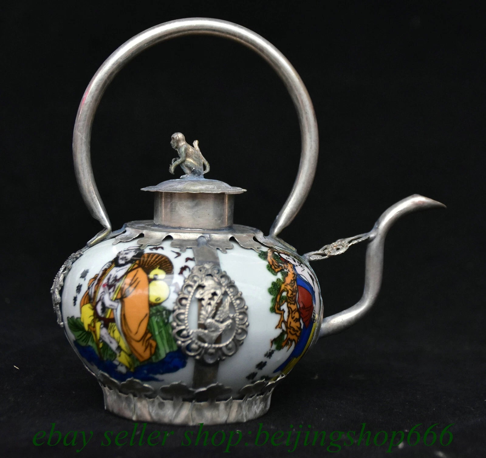 5.6" Old Chinese Copper enamel Porcelain Lohan Arhat Portable Kettle Teapot | eBay