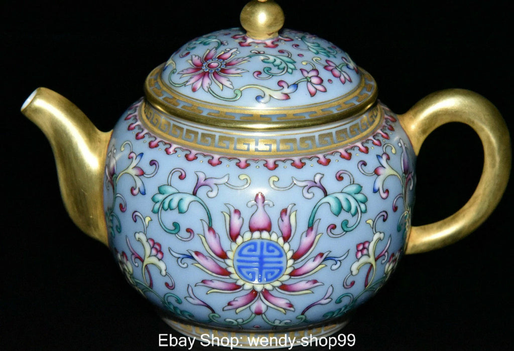 Old China Qing Qianlong Year Colour Enamel Porcelain Gilt Handle Flower Teapot | eBay