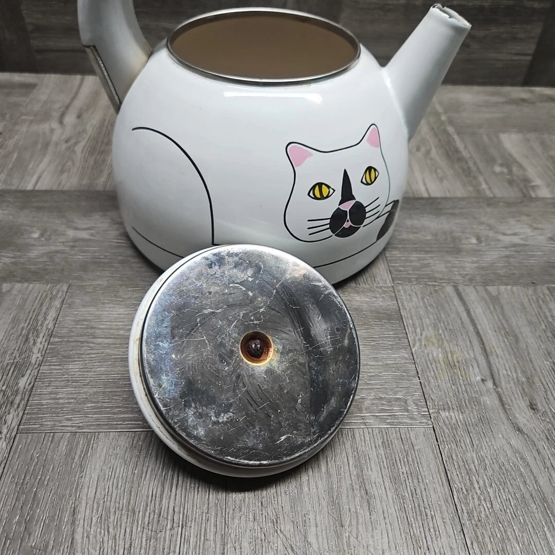 Kamenstein Tea Kettle White Enamel Cat Tea Pot 1980s | eBay