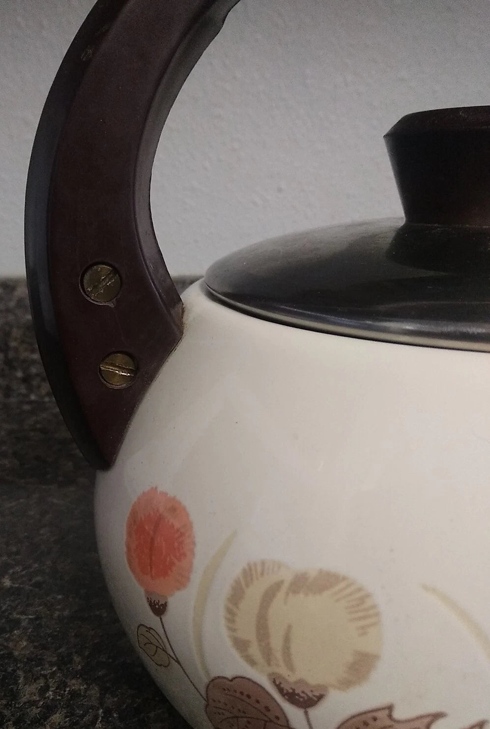 Vintage 70's MCM Floral Porcelain Enamel Steel Kettle Tea Pot-LOOK | eBay