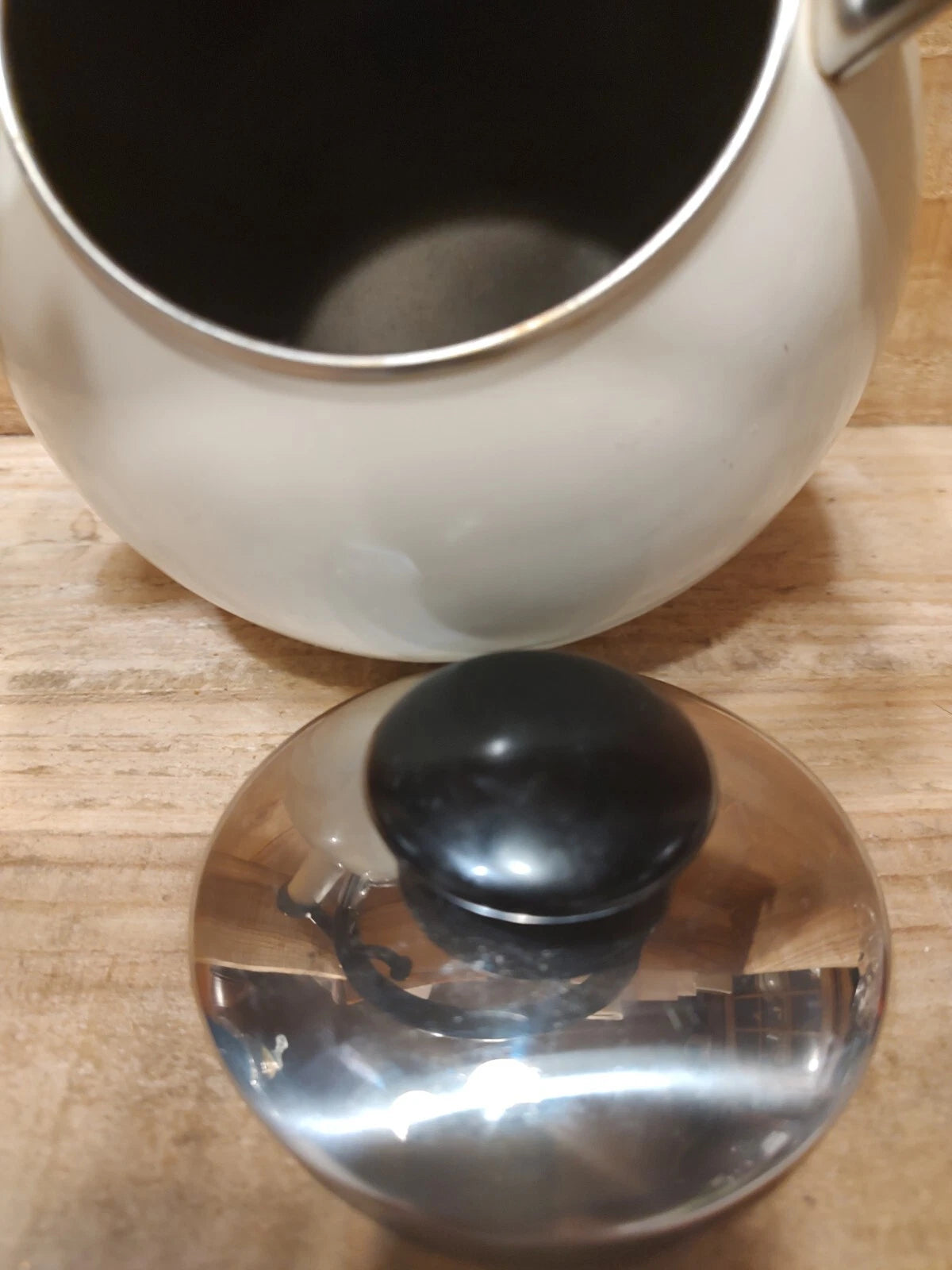 Enamel Teapot Kettle, Beige Black Handle Silver Lid | eBay