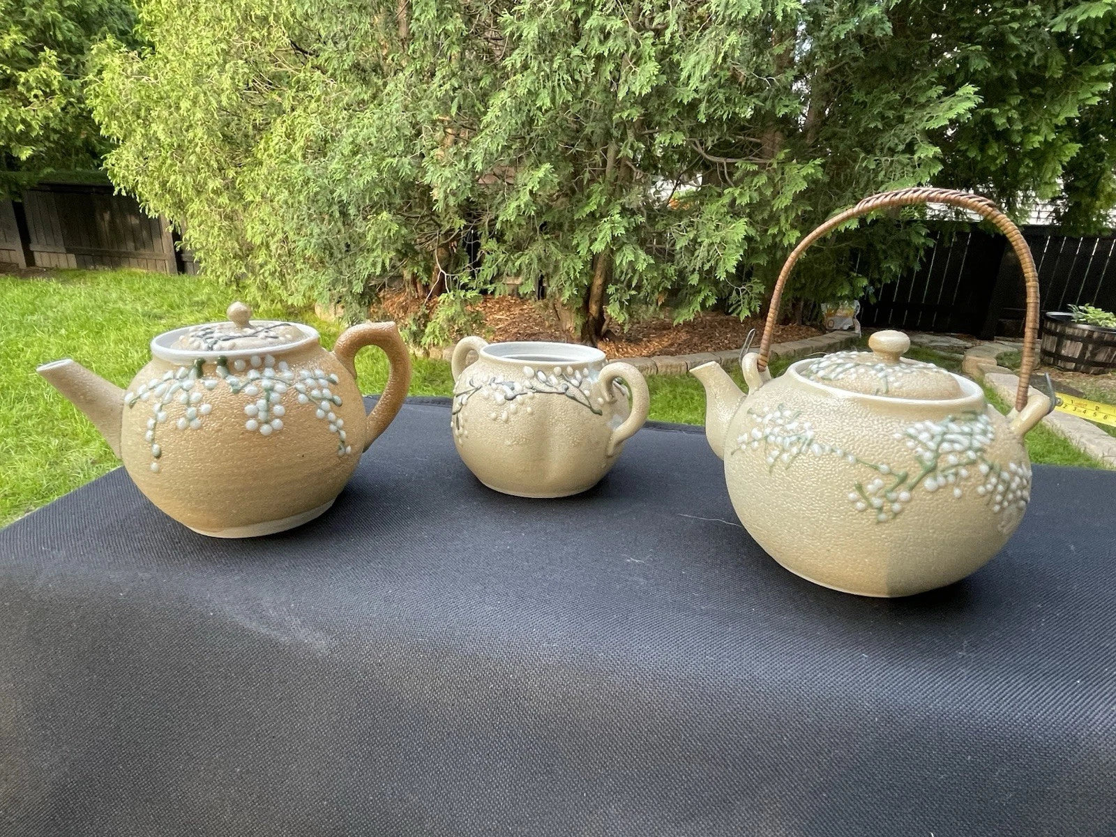 3 Pieces - Vintage Japanese Teapots Orange Peel Enamel Chinoiserie | eBay