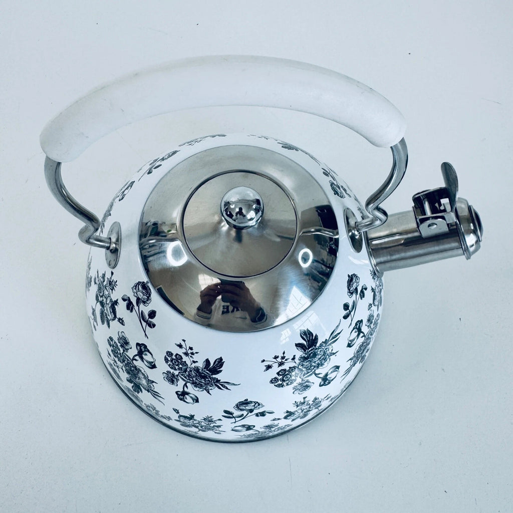 Premium Enameled Whistling Tea Kettle White Gray Floral MASTERCLASS Teapot | eBay