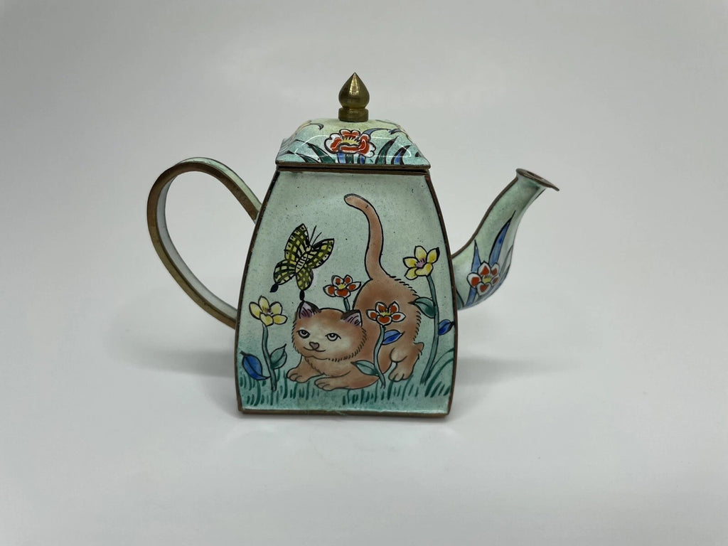 Vintage Miniature Enamel Cat Teapot Hand Painted | eBay