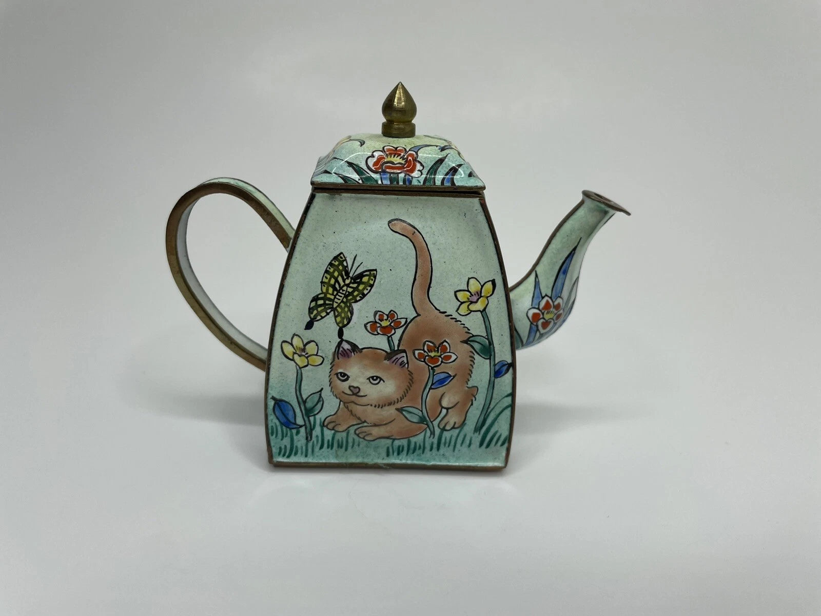 Vintage Miniature Enamel Cat Teapot Hand Painted | eBay