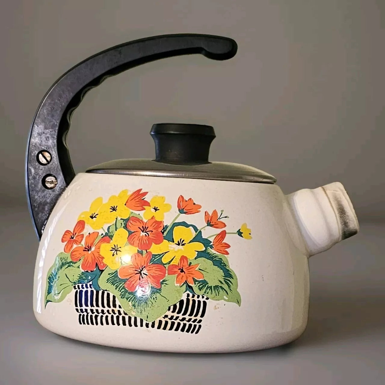 Vintage Enamel Tea Pot With Lid Great Decorative Piece | eBay