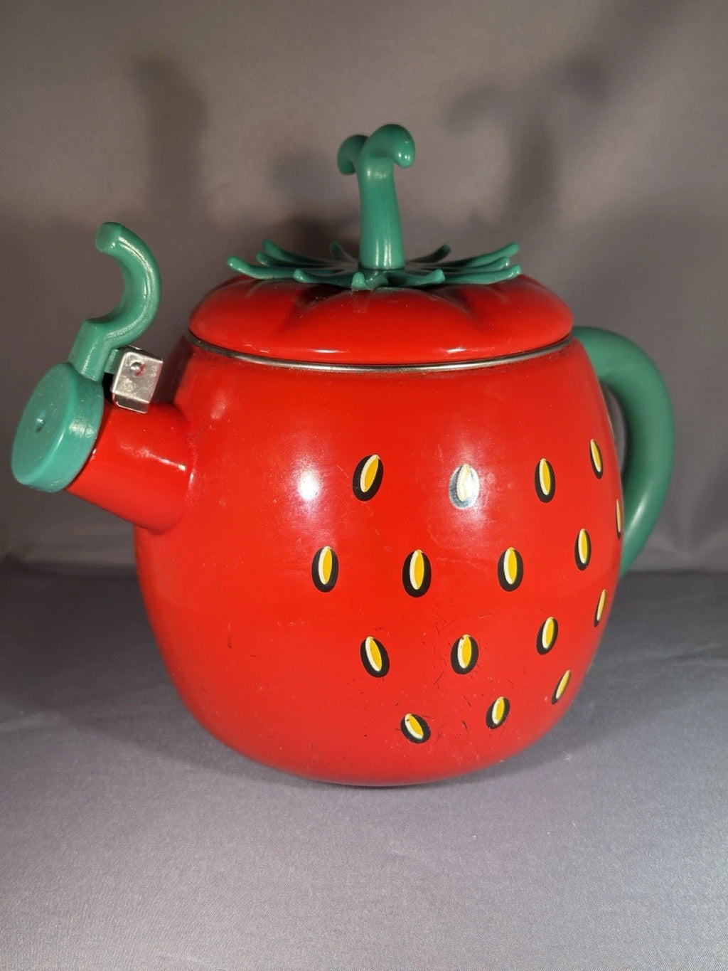 Vintage Mid Century Modern Enamel Metal Strawberry Small Kettle Teapot | eBay