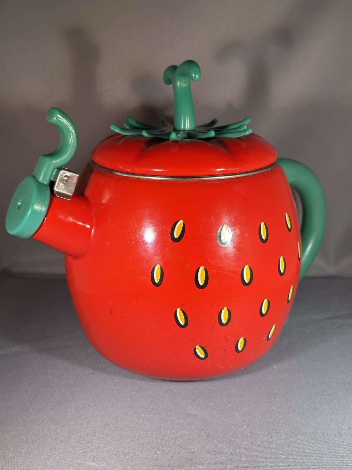 Vintage Mid Century Modern Enamel Metal Strawberry Small Kettle Teapot | eBay