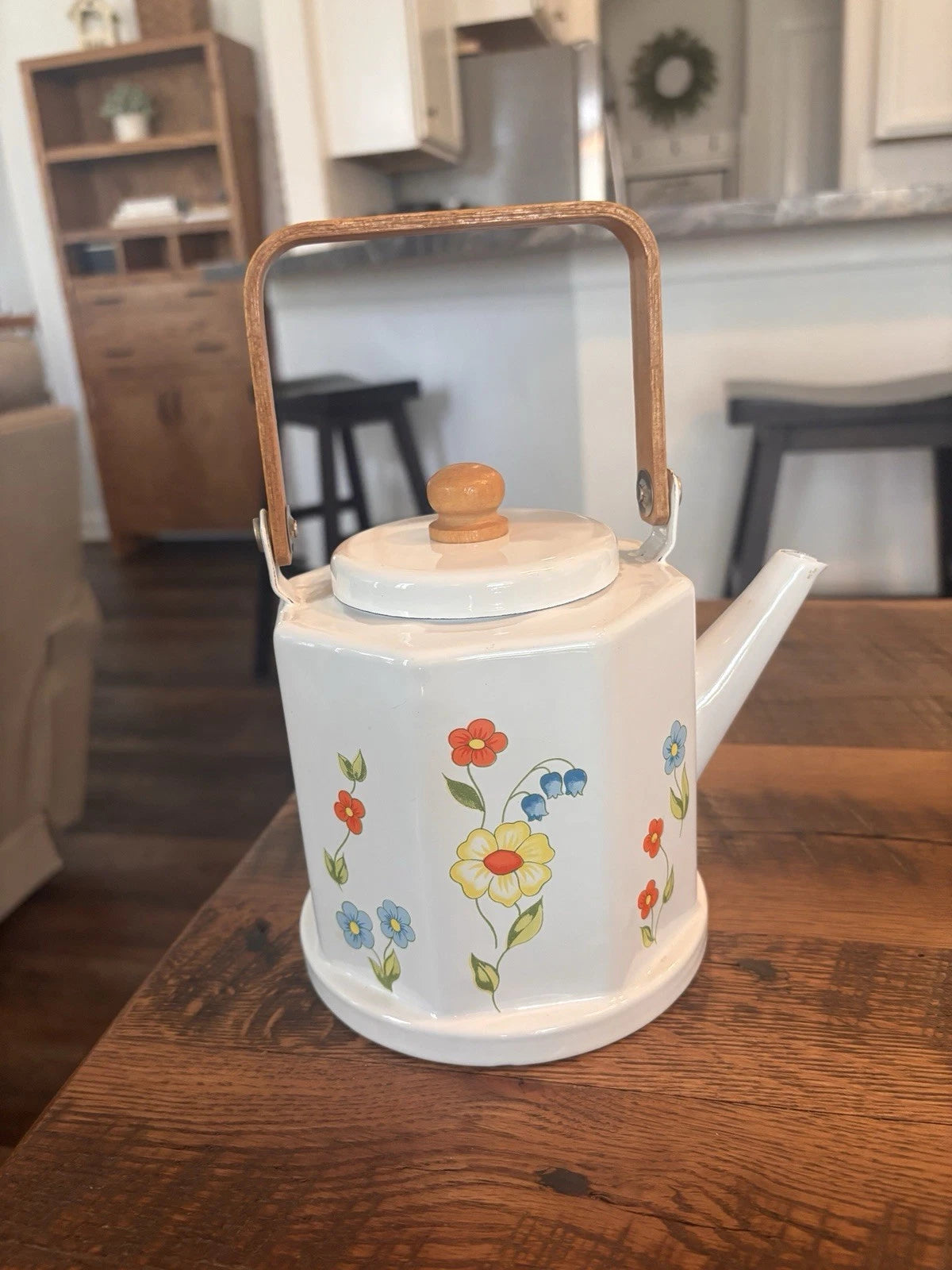 Vintage Tea Kettle Kamenstein White Enamel Bohemian Floral Tea Pot Japan Retro | eBay