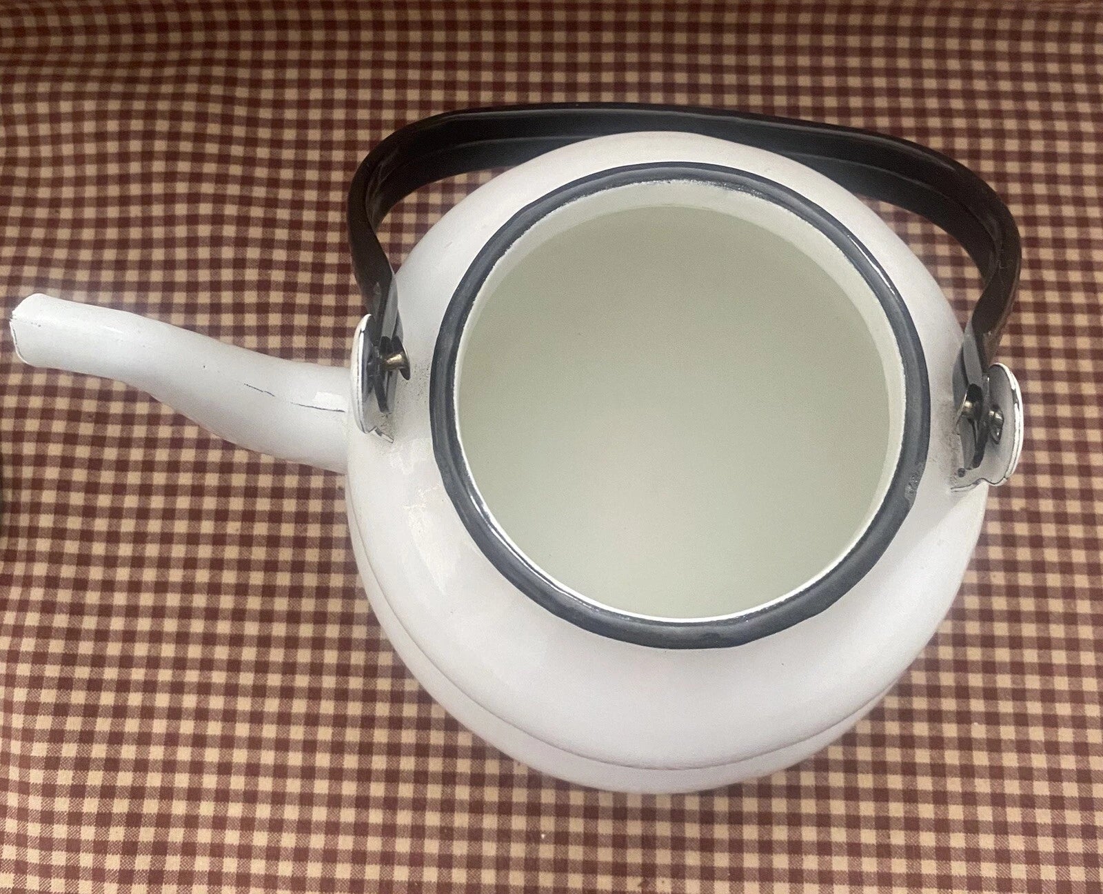 EMAILUL White w/black Enamel Gooseneck Farmhouse Teapot Kettle Made In Romania | eBay