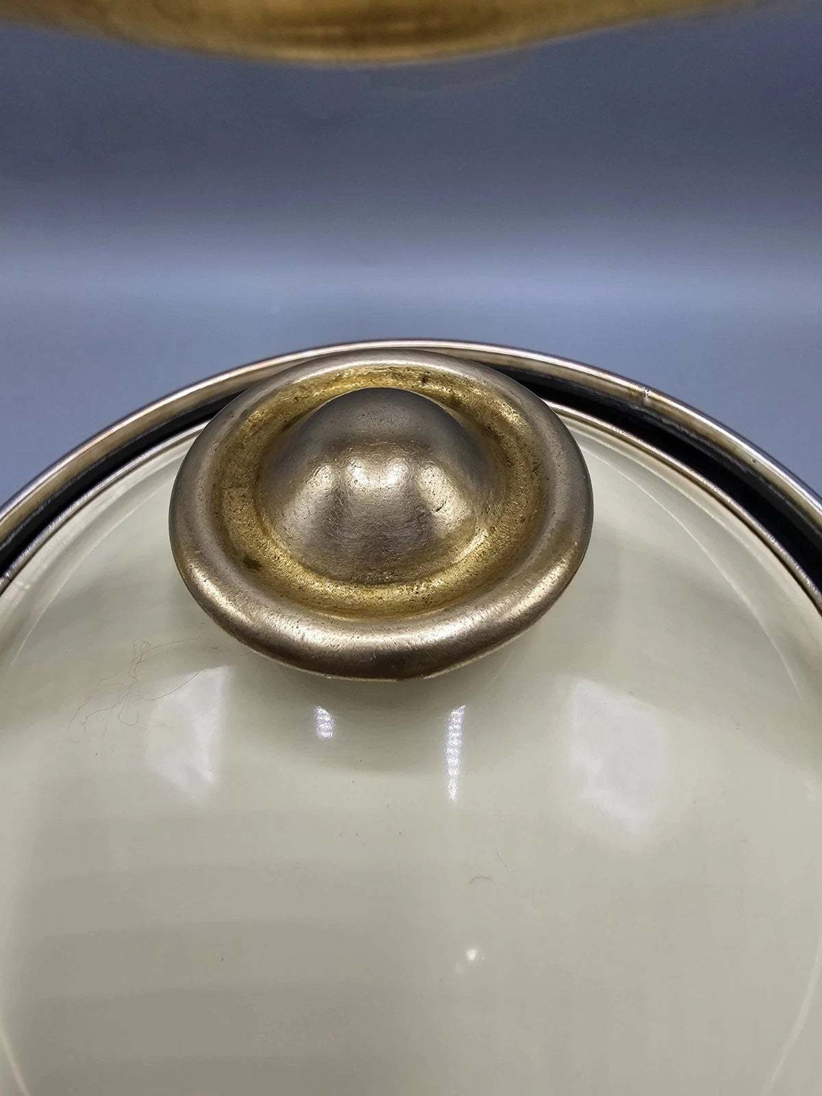 Vintage Cream Enamel Soft Gold Brass Tone Teapot Elegant Farmhouse Country | eBay