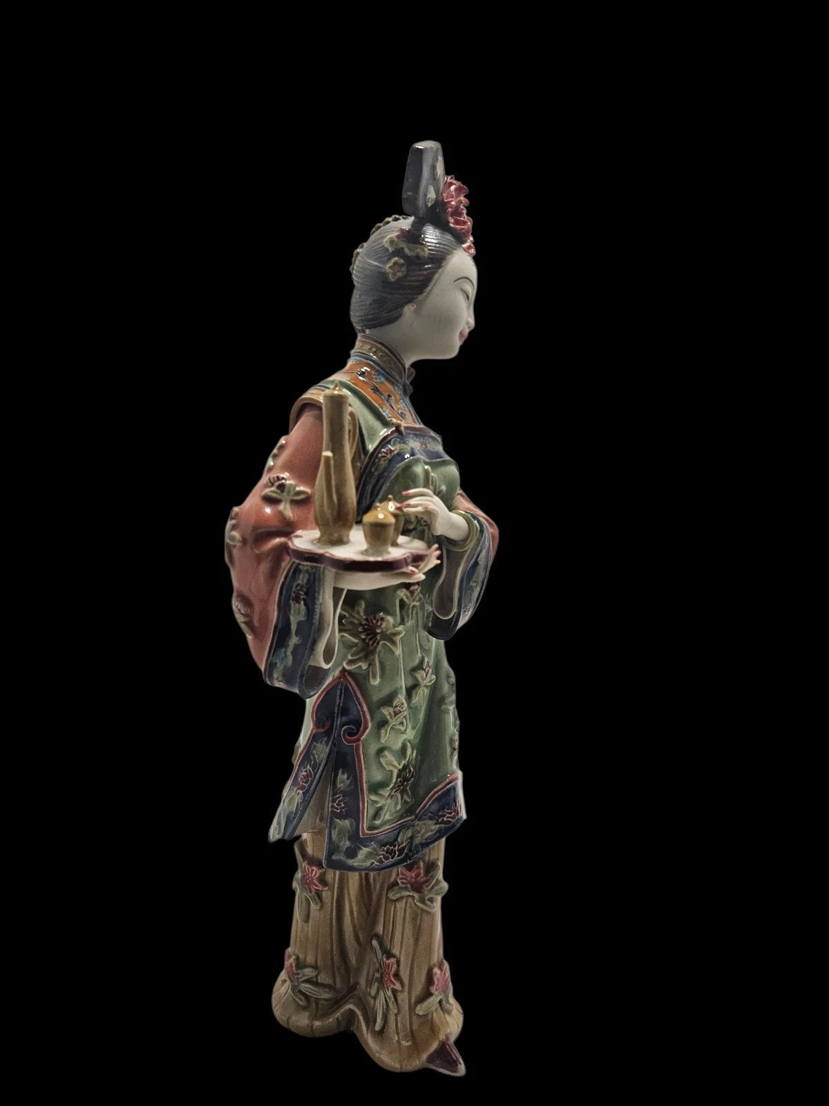 Vintage Porcelain Enamel Asian Women Serving Tea Beautiful Detailed | eBay