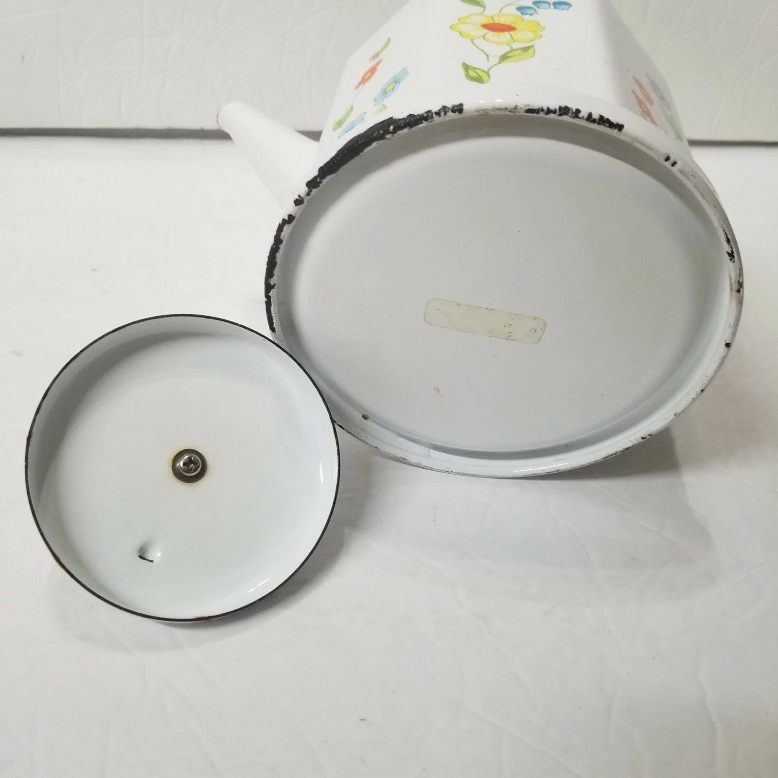 Enamel Floral White Teapot Bamboo Handle CRAFTS DAMAGE Decorative Kettle Planter | eBay