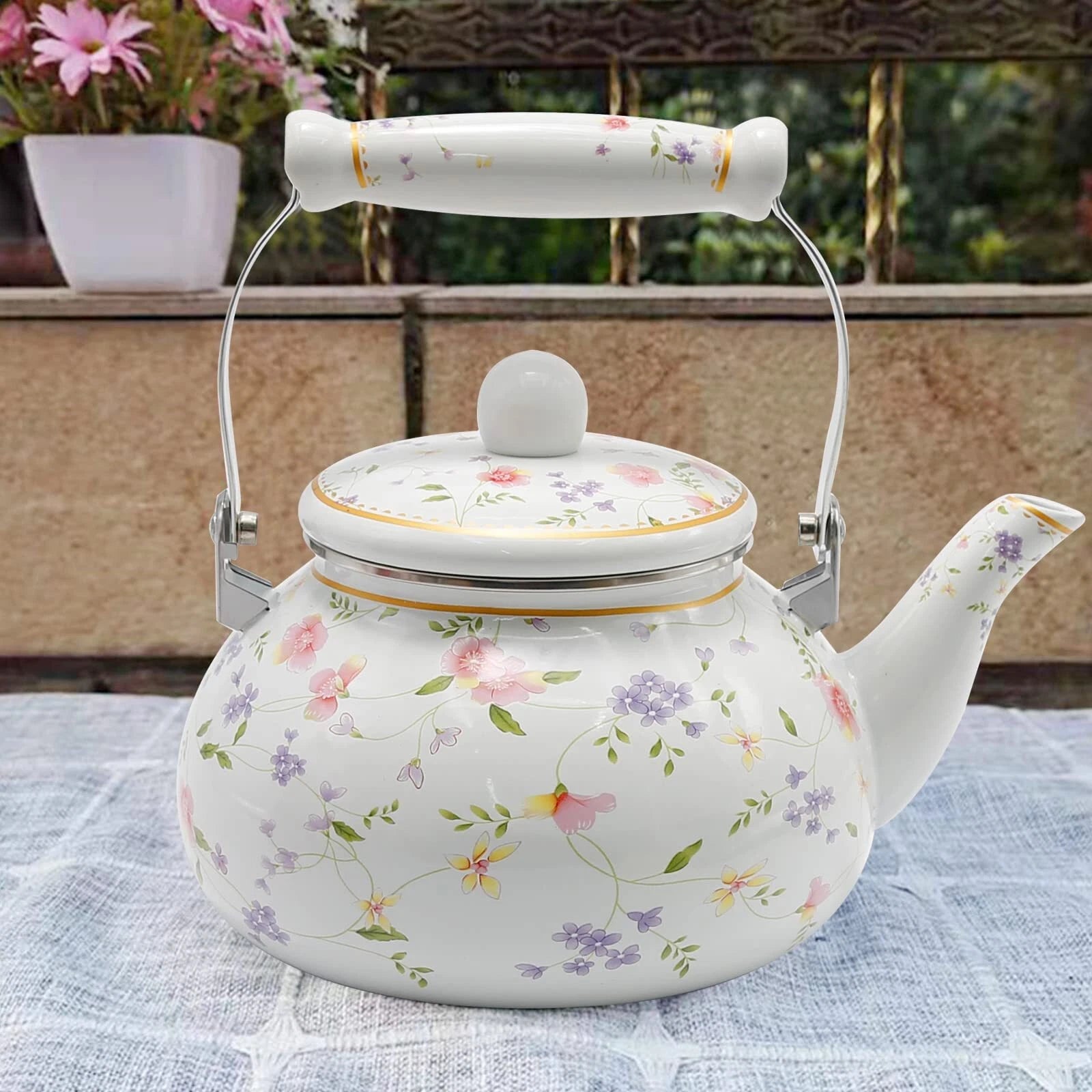 Saihisday Enamel Teakettle Floral Teapot for Stovetop 2.5L Large Green Floral... | eBay
