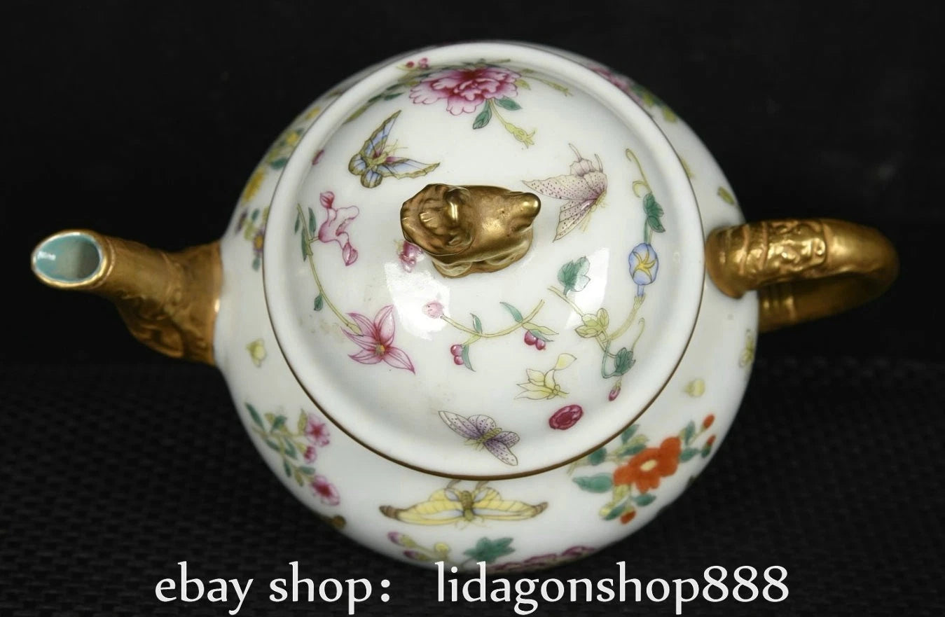 6" Yongzheng Marked Enamel Porcelain Gilt Flower Butterfly Pattern Wine Teapot | eBay