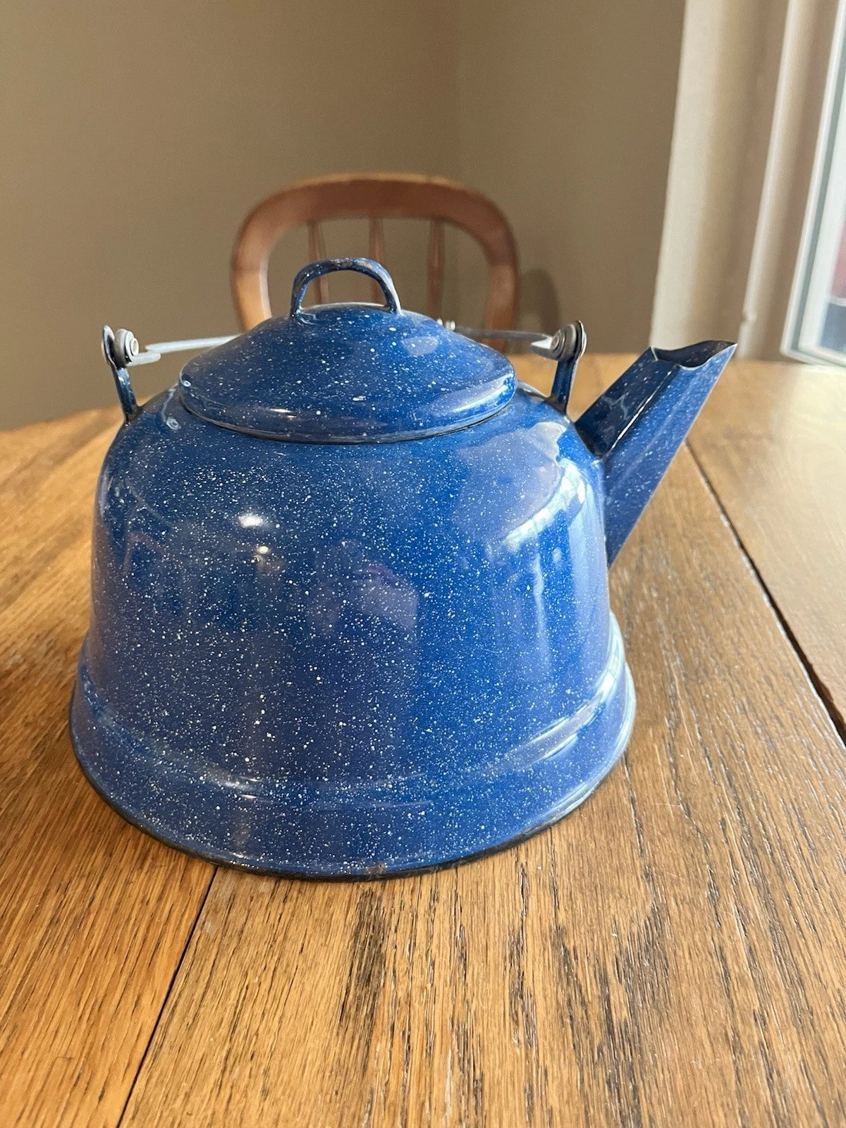 Vtg Blue w-White Speckled Enamelware Teapot Farmhouse camping | eBay