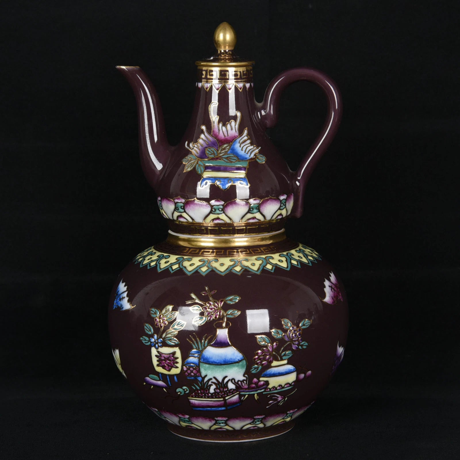 7.5"Antique dynasty Porcelain yongzheng mark colour enamels flowers gourd Teapot | eBay