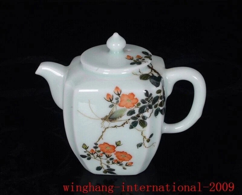 Qing Pea green glaze enamel color porcelain exquisite flowers bird grain Teapot | eBay
