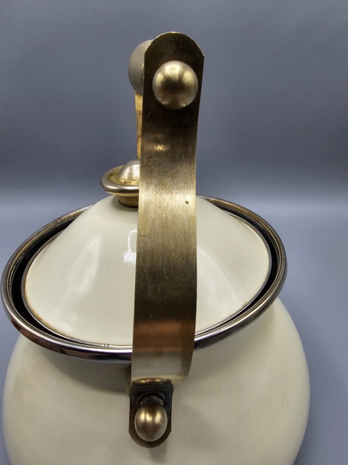 Vintage Cream Enamel Soft Gold Brass Tone Teapot Elegant Farmhouse Country | eBay