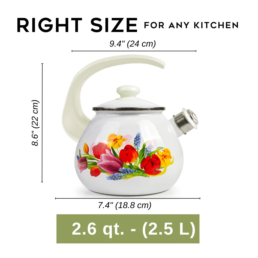 2.7 qt Novomoskovsk Tulip Enamel Kettle with Whistle Vintage Enameled Teapot | eBay