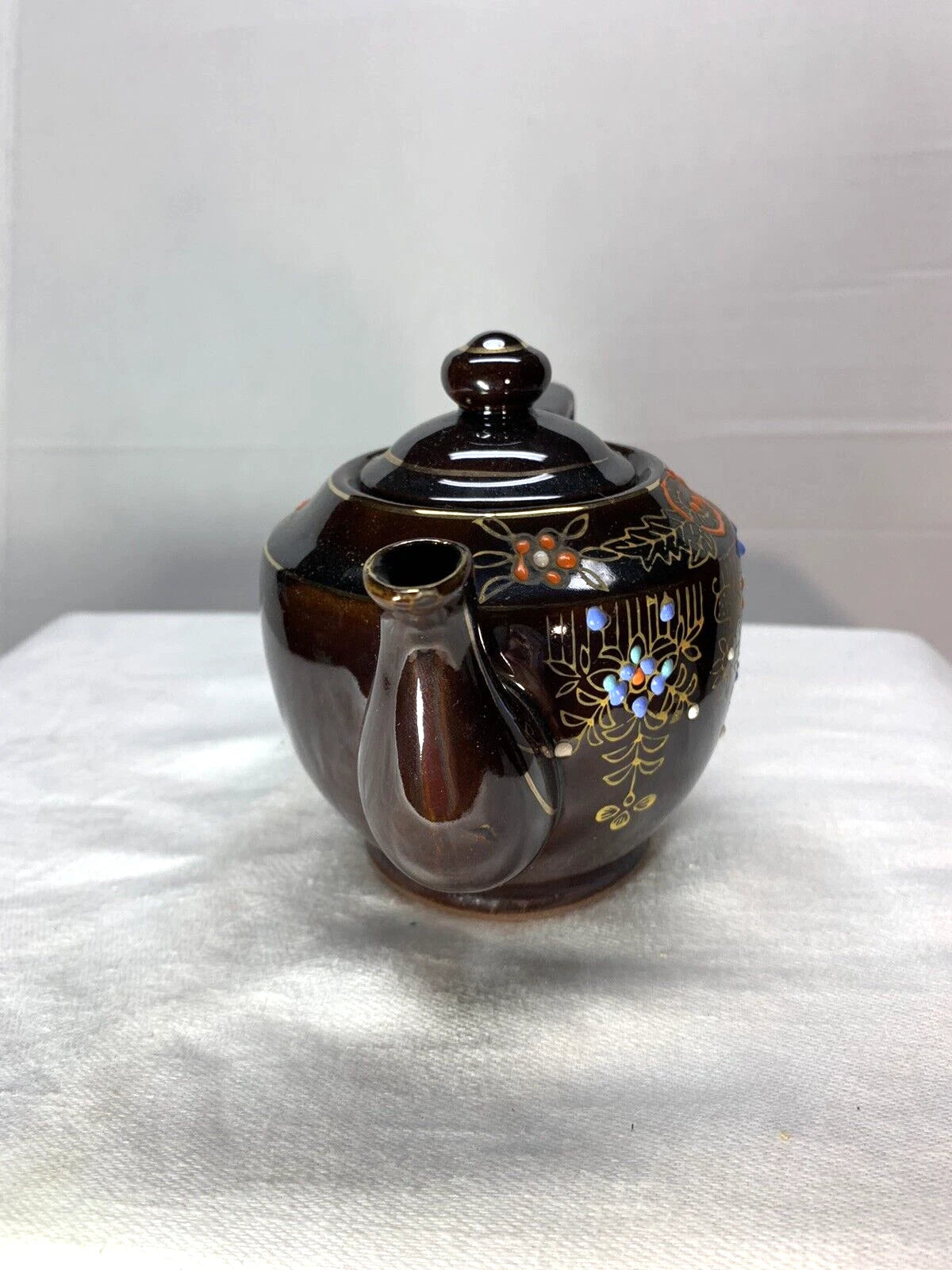 Vintage Japanese Redware Teapot Brown Enamel Hand Painted Art Deco | eBay