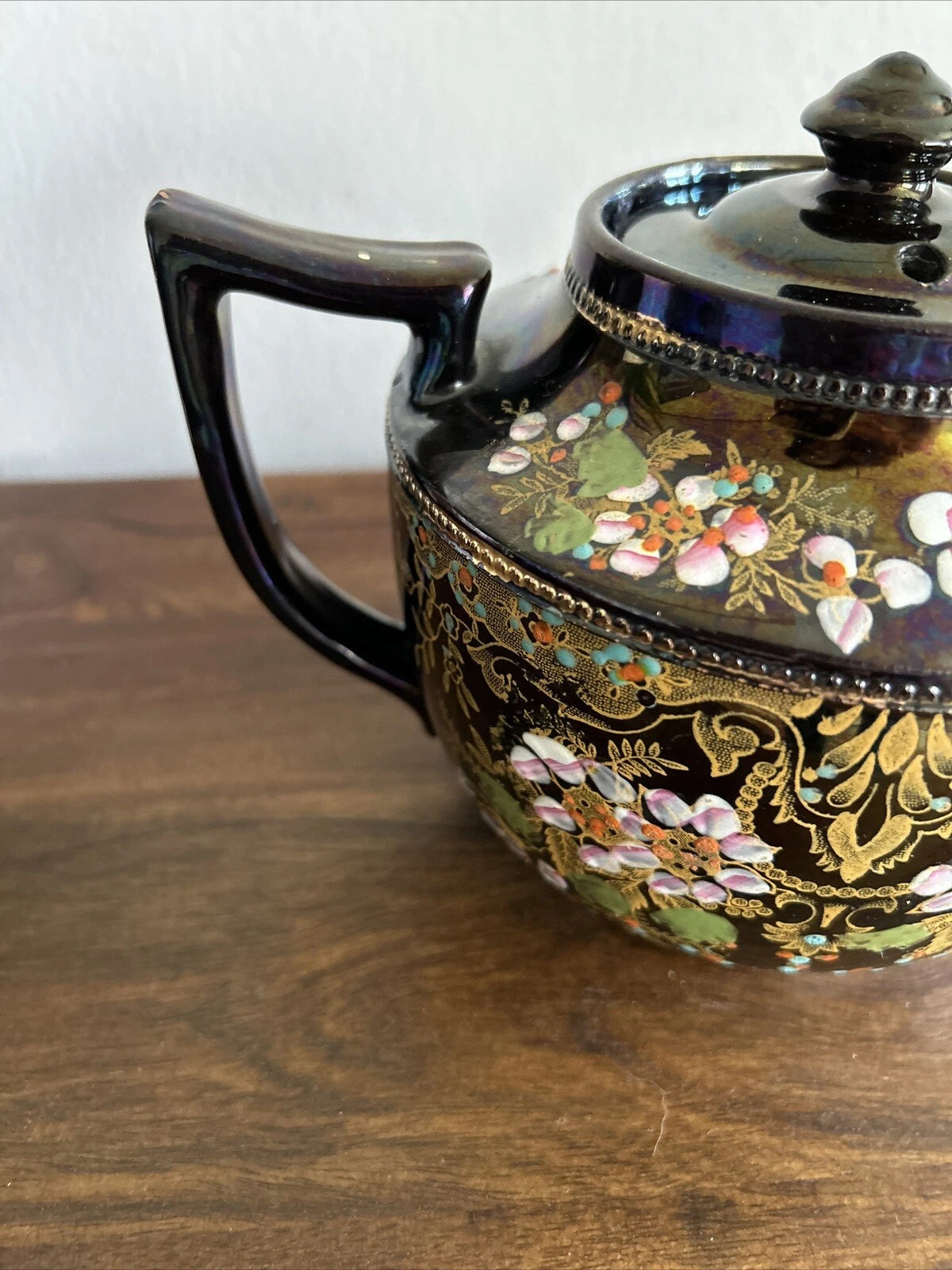 John Sadler Central Burslem England Teapot Black Enamel Floral NO LID No. 148 | eBay