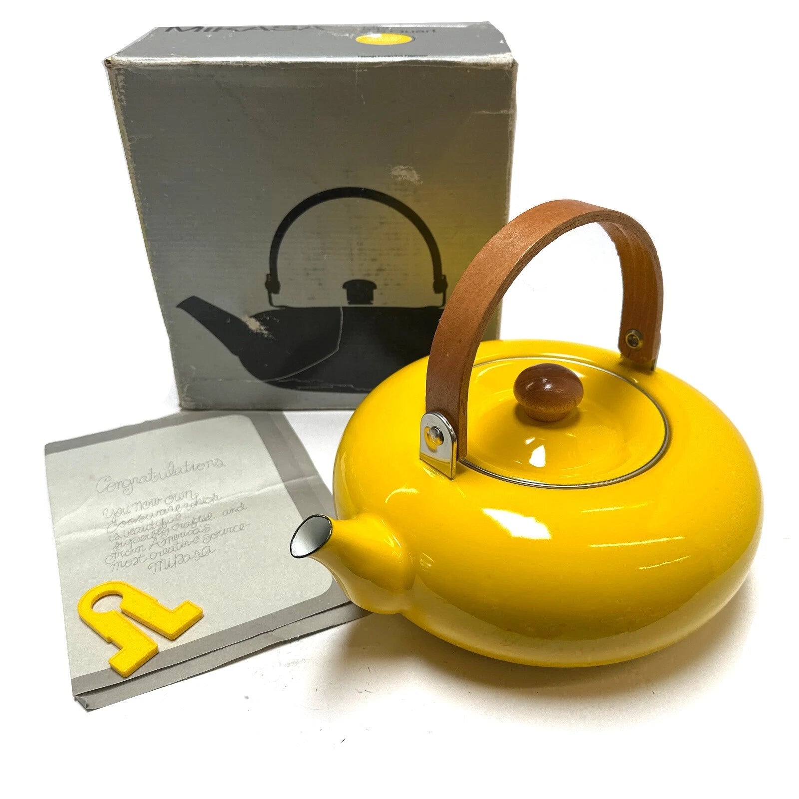 Vtg MCM Yellow Enamel Tea Kettle 1970s Mikasa Habitat Teapot Made in Japan NEW | eBay